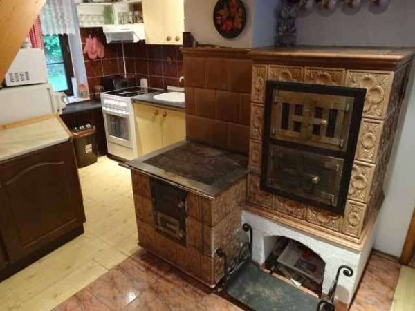 стильная печка в доме на кухне