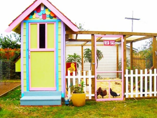 brightly colored chicken coop