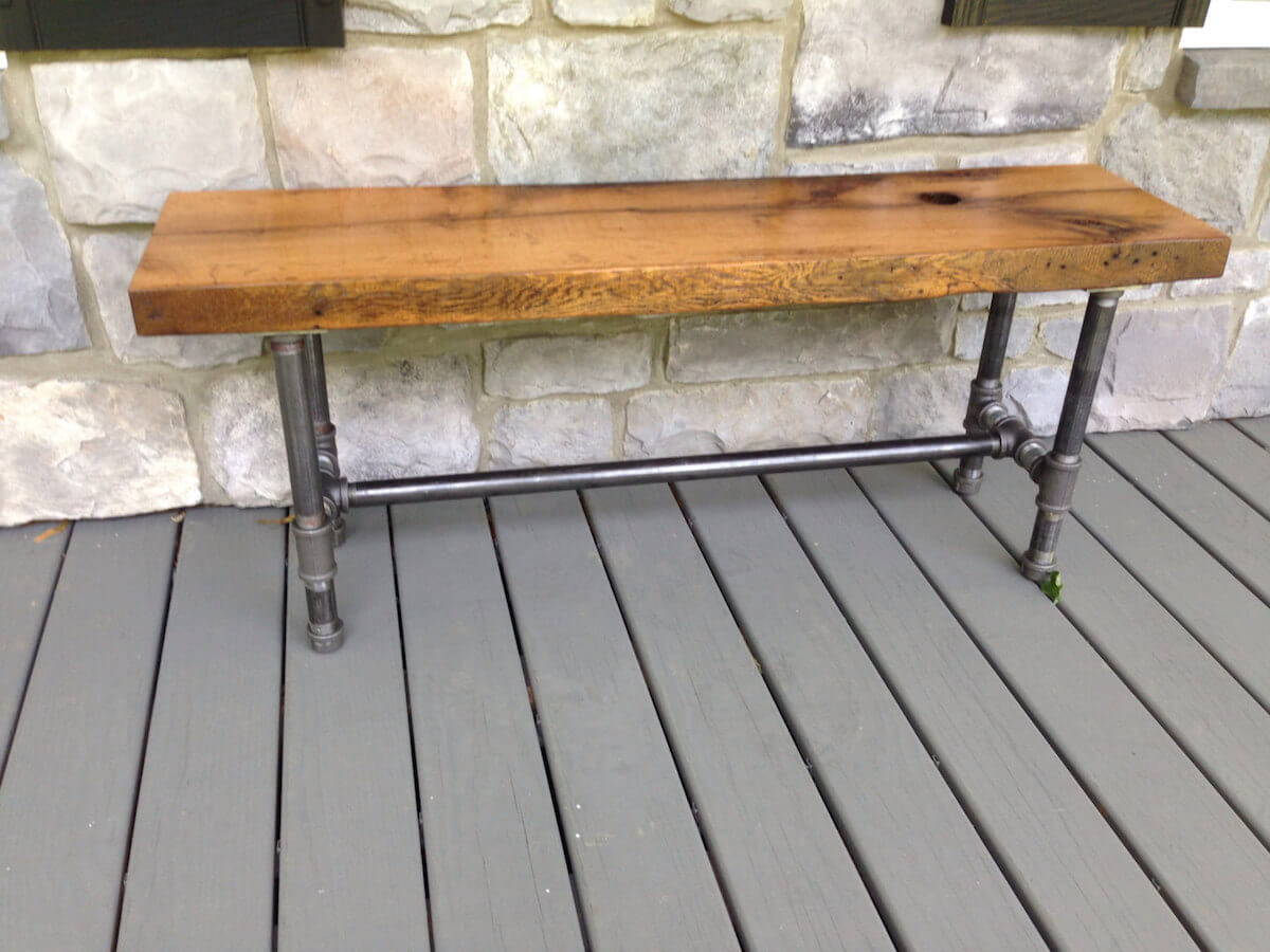 Reclaimed Wood Pipe Outdoor Bench