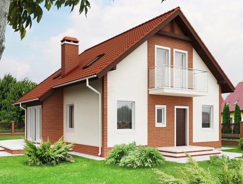 дом белого цвета с коричневой крышей