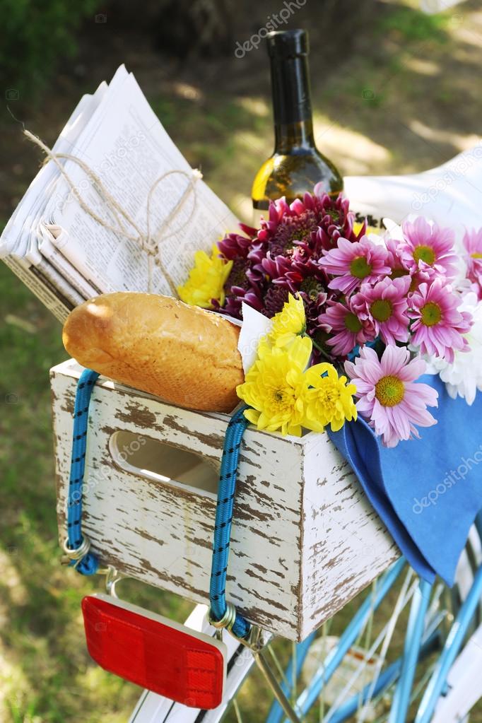 depositphotos 56121917 stock photo bicycle with flowers and bread