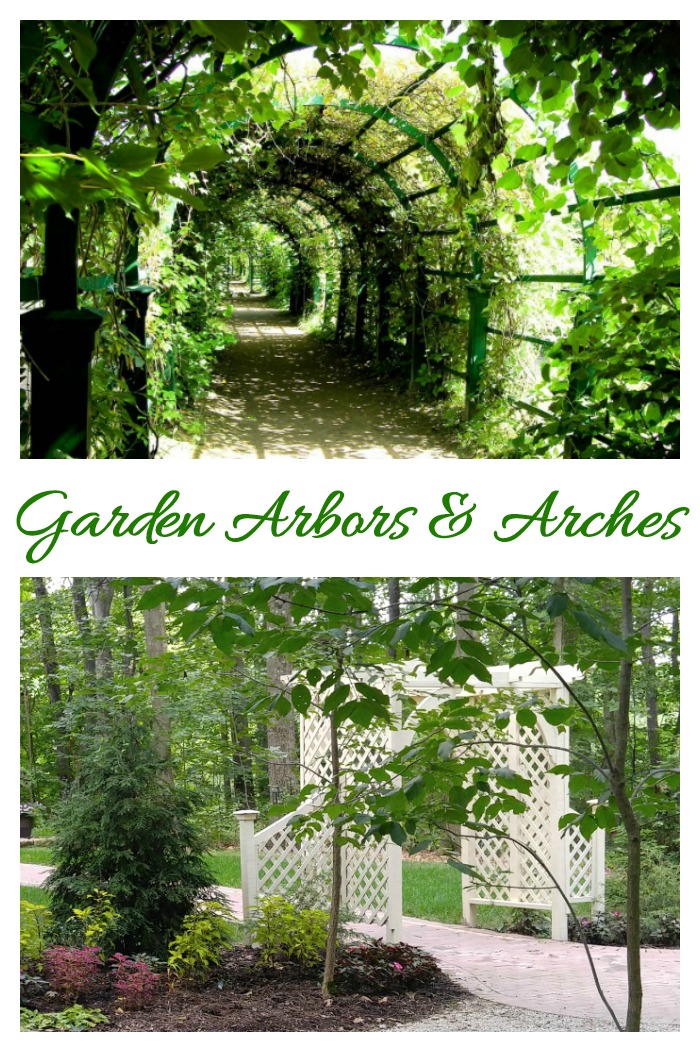 There are many types of garden arbors and arches. They can be used as an entry or a focal point in garden settings.