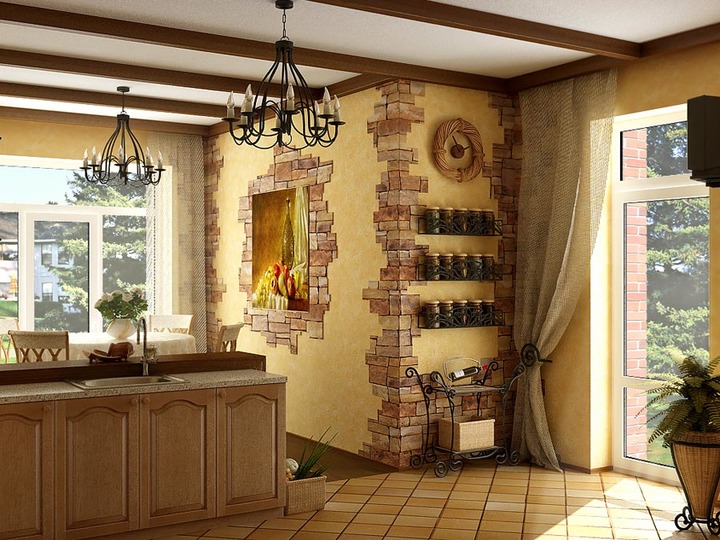 Штукатурка стен кухни в деревенском доме