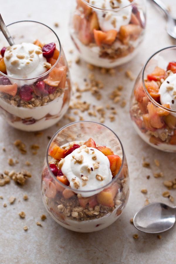 Cranberry apple compote and honey yogurt parfait. An EASY fall-inspired breakfast made with Greek yogurt!