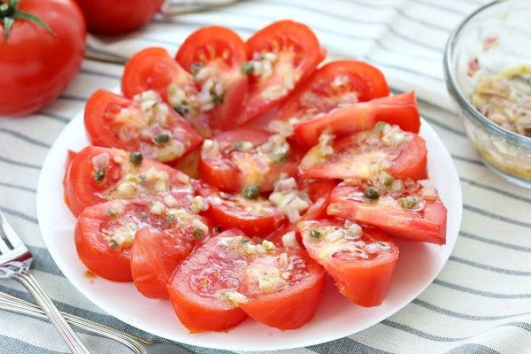 Shallot Mustard Tomato Salad recipe by RecipeGirl.com