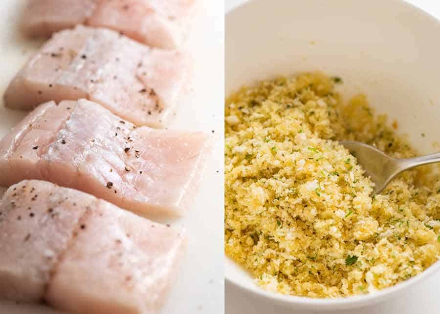 Raw fish and parmesan crumb mixture for easy fish recipe