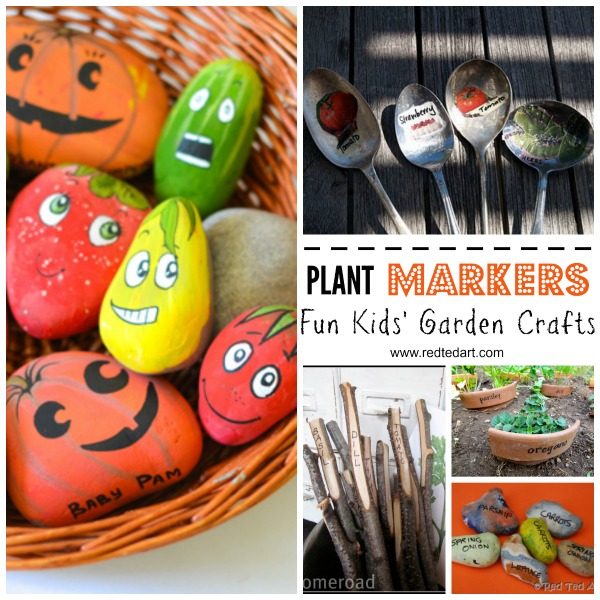 DIY Garden Crafts - how to make plant markers from rocks, twigs and recycled plant markers. Get kids invovled in gardening this spring #gardencrafts #plantmarkers #forkids