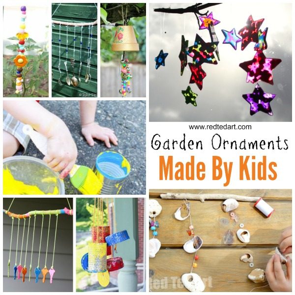 DIY Garden Crafts Ideas - adorable Garden Ornaments for kids to make. Love these homemade Windchime crafts to cheer up the garden all year round #gardencrafts #ornaments #forkids