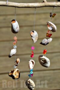 Seaside Windchime Craft from shells, stones and pony beads