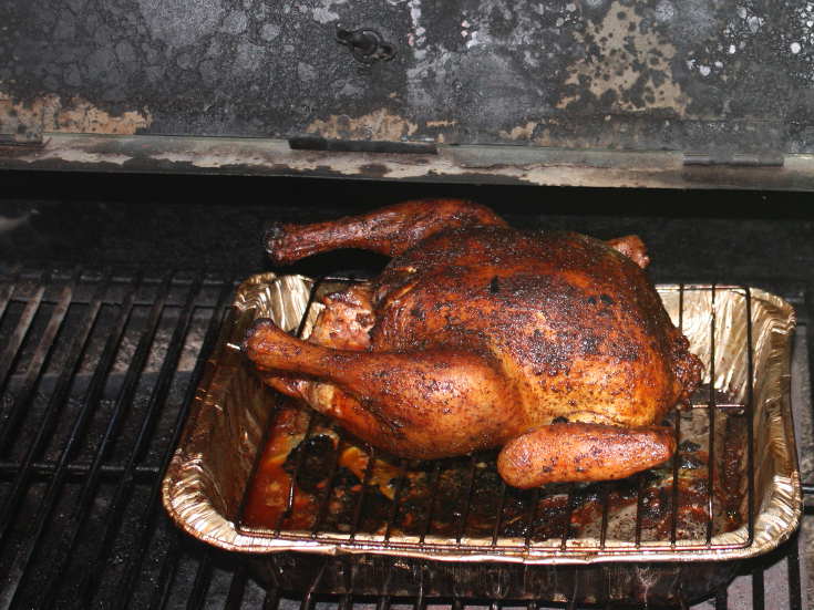 A Whole, Smoked Chicken Made Using One of My Traeger Smoked Chicken Recipes